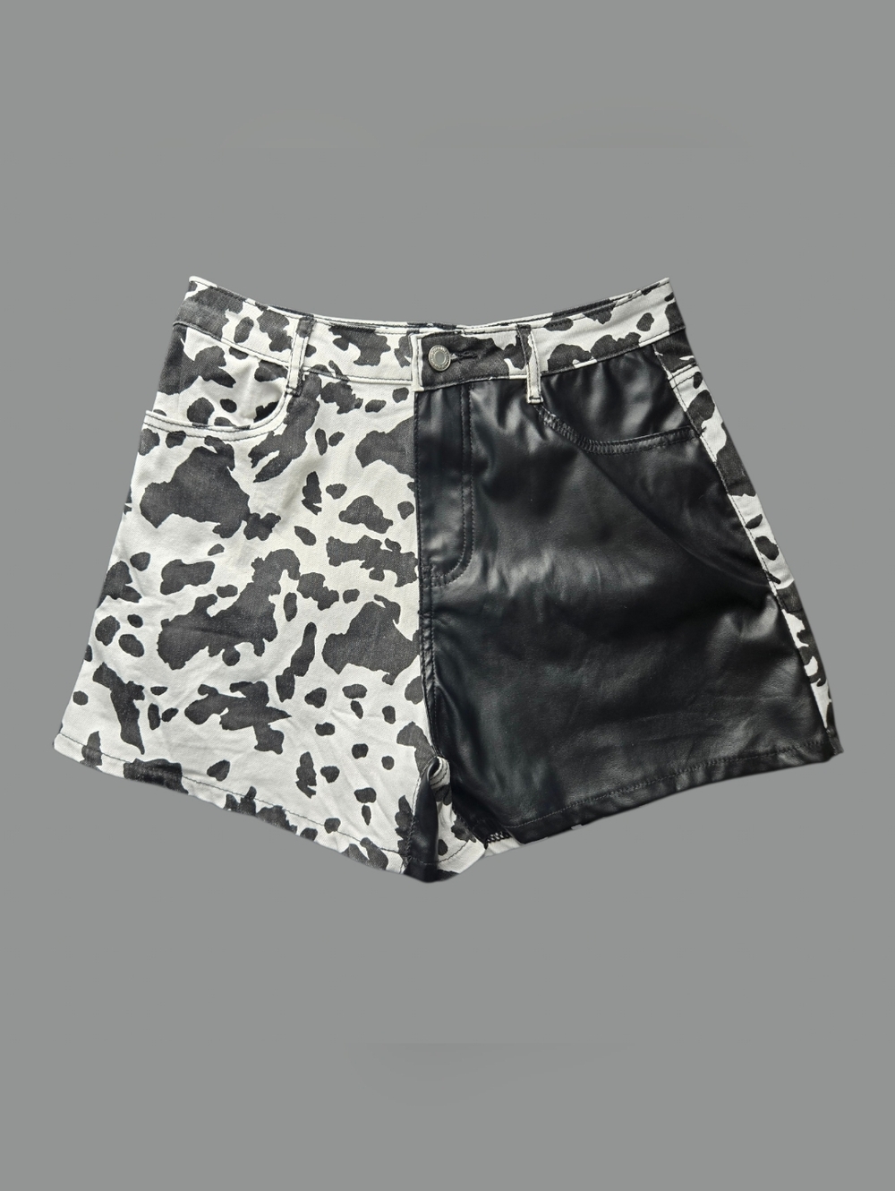 Saints & Hearts Cow Print Faux Leather Split Shorts Black White High Rise Size M